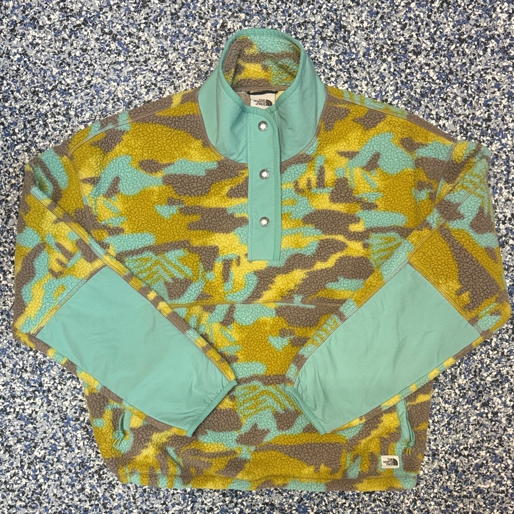 The North Face Teal and Yellow Camouflage Fleece Women Medium